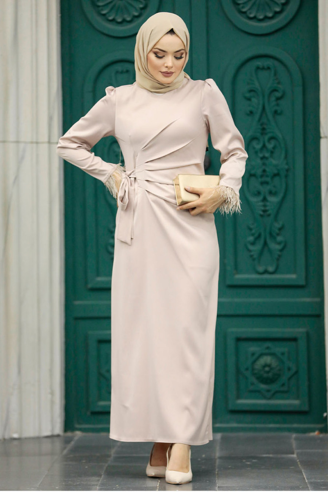 Satin Beige Muslim Wedding Gown 5921BEJ - 3