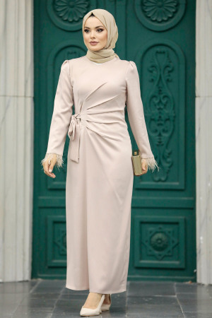 Satin Beige Muslim Wedding Gown 5921BEJ - 1