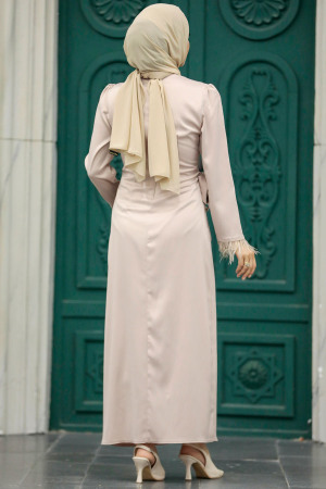 Satin Beige Muslim Wedding Gown 5921BEJ - 4