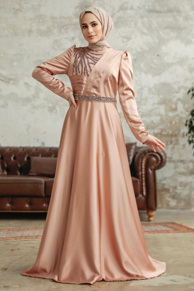 Satin Biscuit Islamic Wedding Dress 3967BS - 1