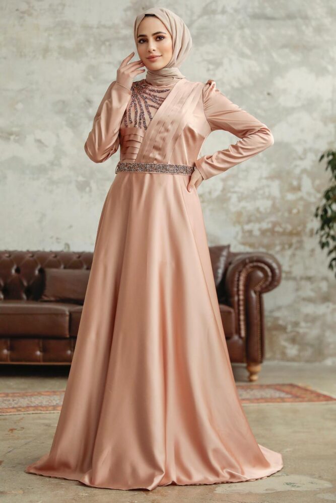 Satin Biscuit Islamic Wedding Dress 3967BS - 2
