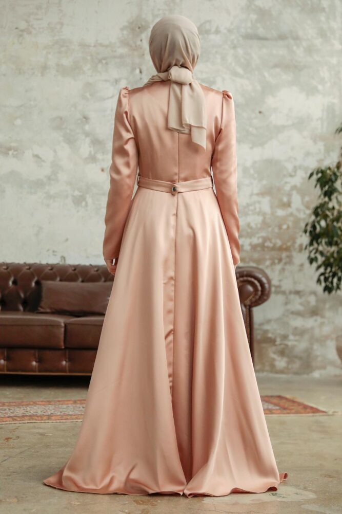 Satin Biscuit Islamic Wedding Dress 3967BS - 4