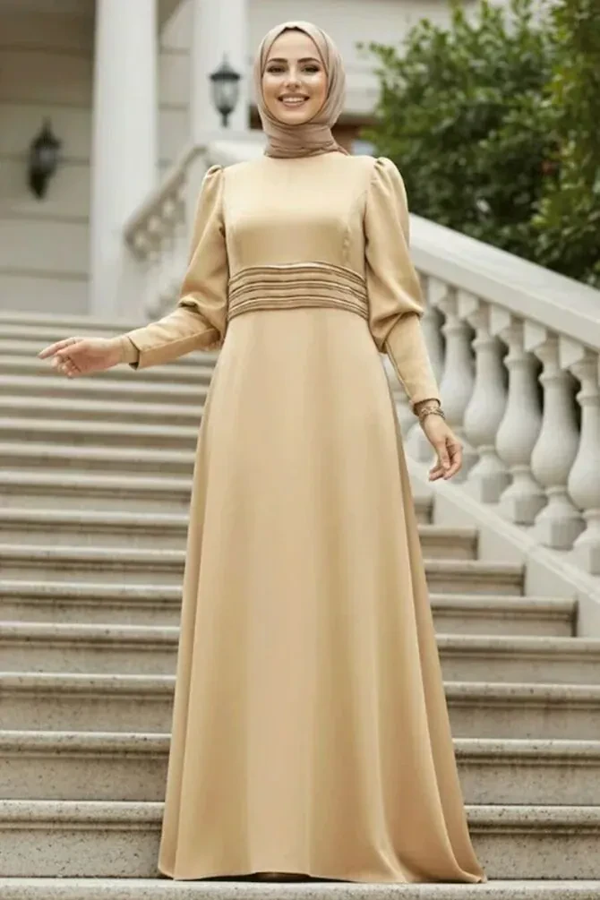 Satin Biscuit Muslim Bridesmaid Dress 4171BS - 1