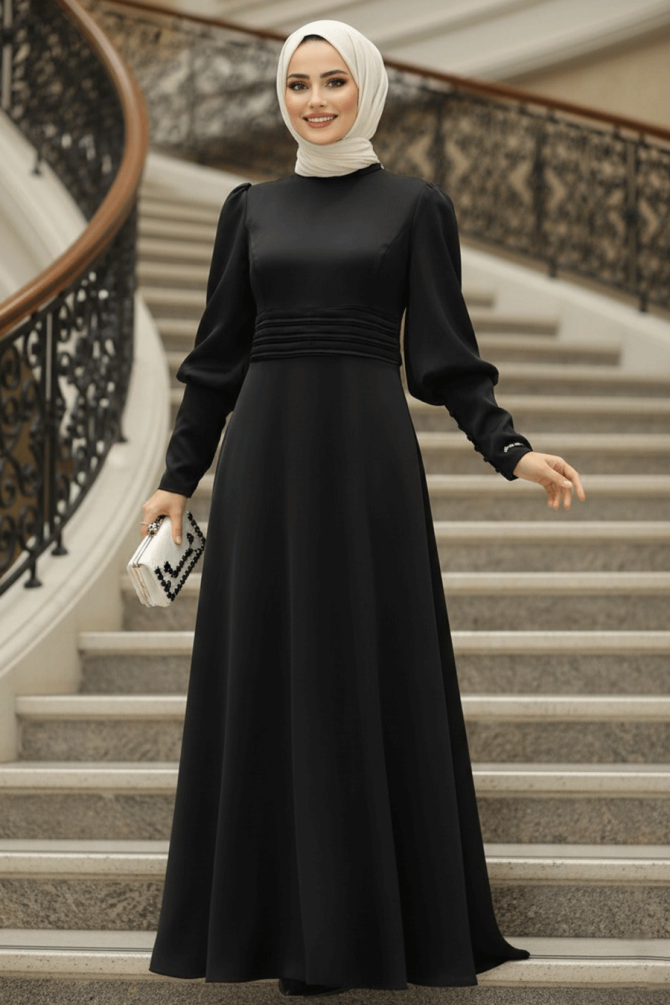 Satin Black Muslim Bridesmaid Dress 4171S - 1
