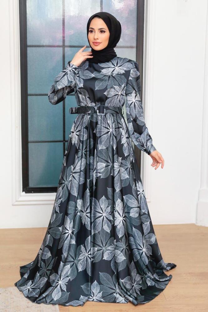 Neva Style - Satin Black Islamic Engagement Dress 35670S - 1