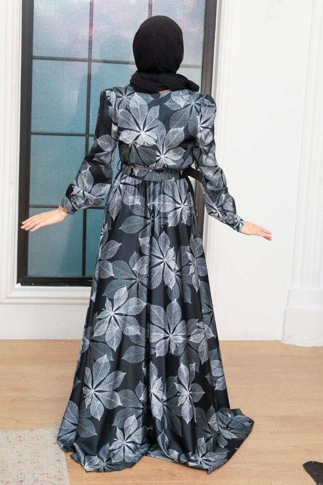 Neva Style - Satin Black Islamic Engagement Dress 35670S - 2