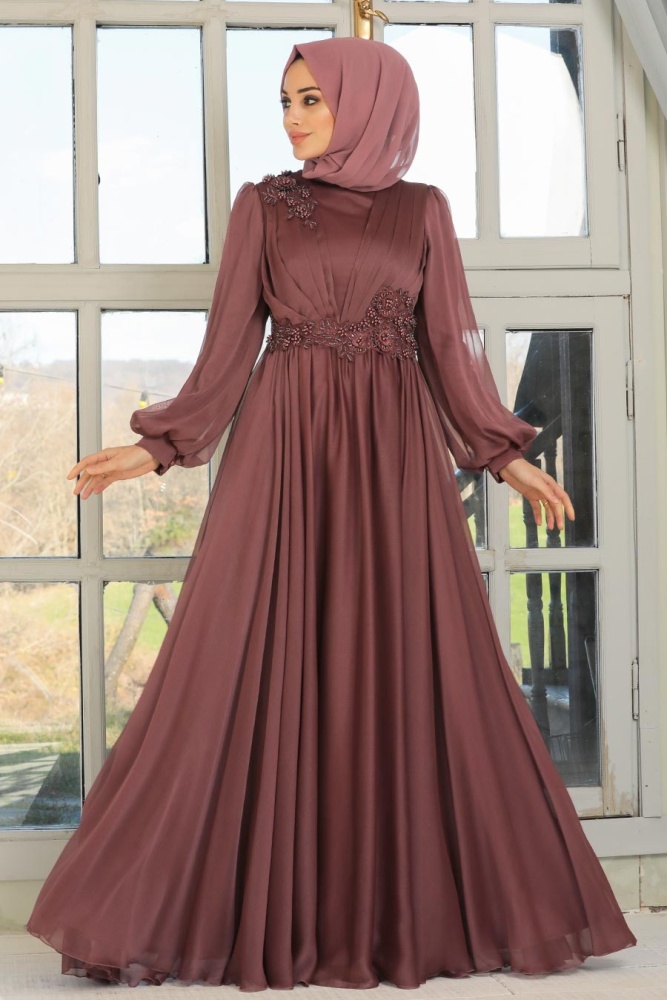 Neva Style - Satin Brown Islamic Engagement Dress 21630KH - 1