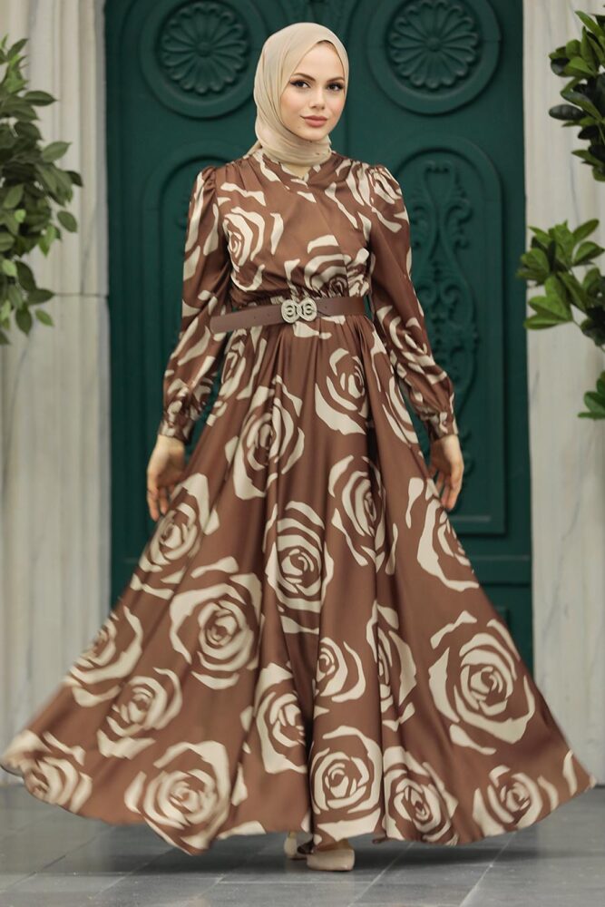 Satin Brown Islamic Evening Dress 39232KH - 1