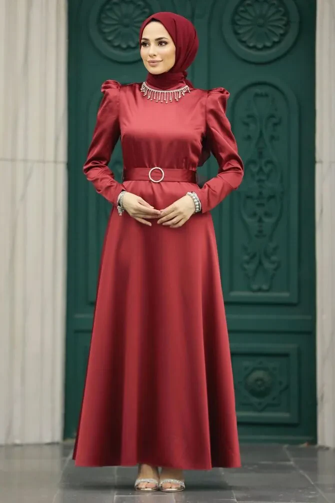 Satin Claret Red High Quality Dress 7725BR - 1