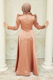 Neva Style - Satin Cooper Hijab Evening Dress 2239BKR - Thumbnail
