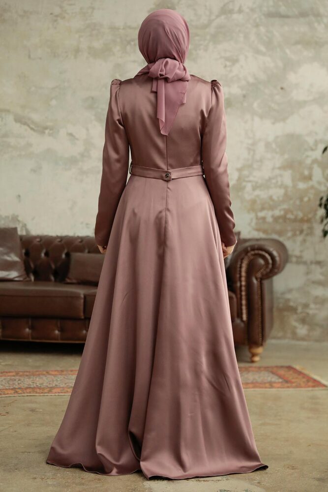 Satin Copper Islamic Wedding Dress 3967BKR - 2