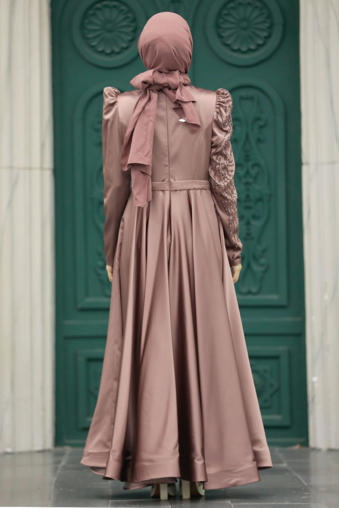 Satin Copper Islamic Evening Dress 23191BKR - 3