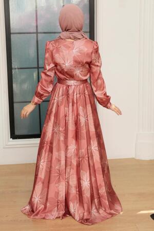 Neva Style - Satin Dark Salmon Pink Islamic Engagement Dress 35670KSMN - 3