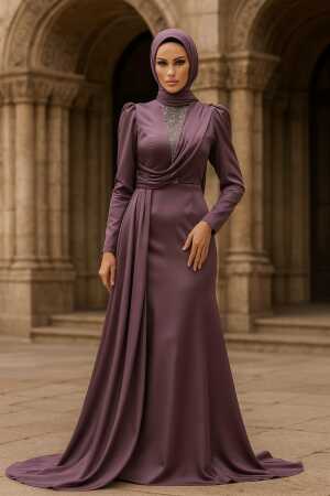 Satin Dusty Rose Hijab Wedding Dress 22891GK - 1