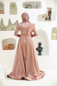 Neva Style - Satin Dusty Rose Modest Islamic Clothing Evening Dress 22441GK - Thumbnail