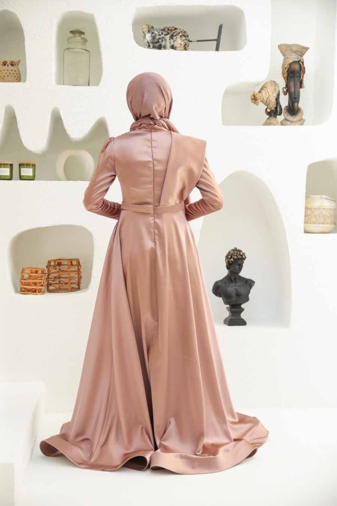 Neva Style - Satin Dusty Rose Modest Islamic Clothing Evening Dress 22441GK - 2