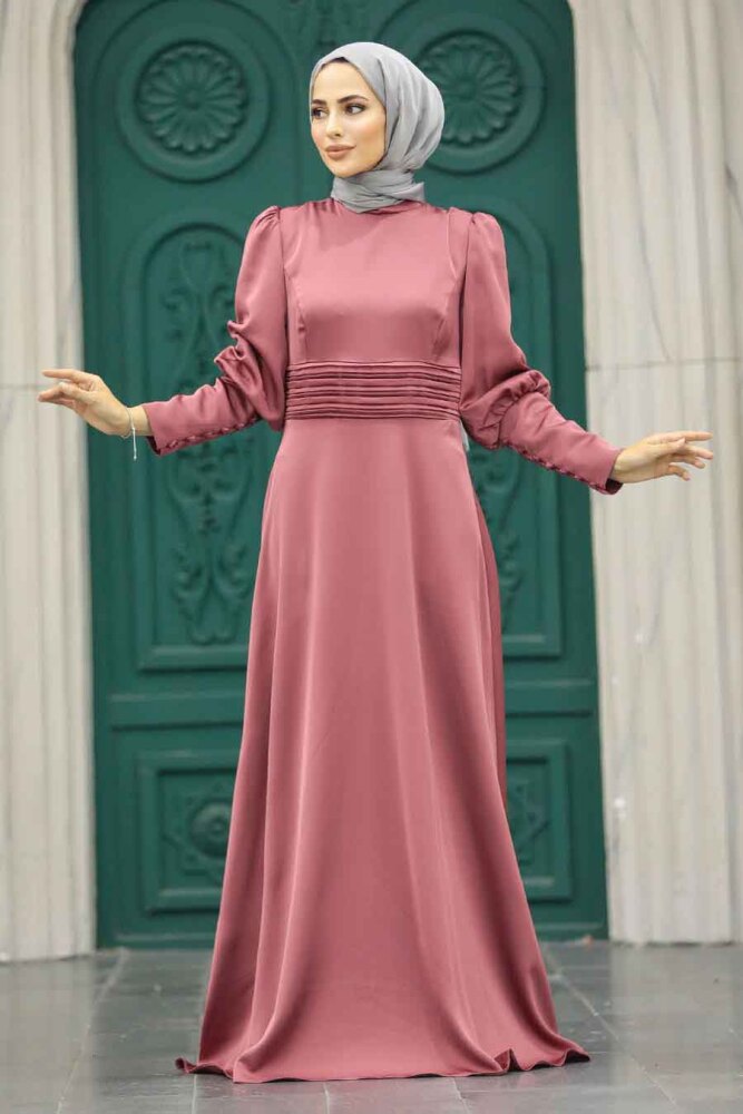 Satin Dusty Rose Muslim Bridesmaid Dress 4171GK - 1
