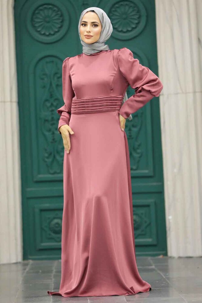 Satin Dusty Rose Muslim Bridesmaid Dress 4171GK - 3