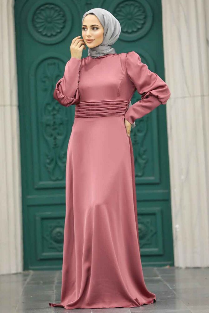 Satin Dusty Rose Muslim Bridesmaid Dress 4171GK - 2