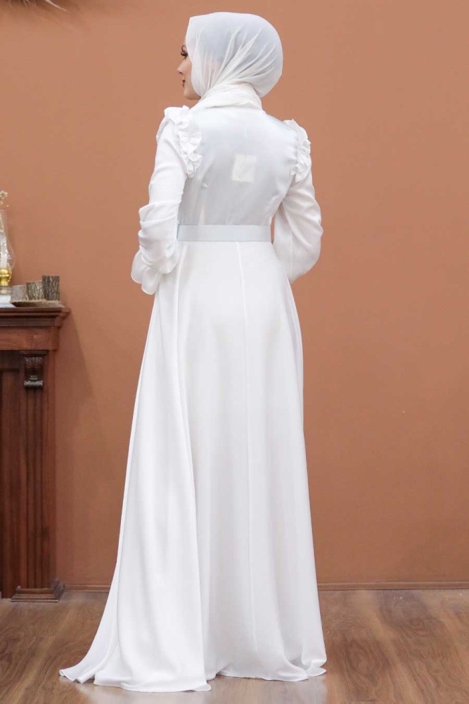 Neva Style -Satin Ecru Muslim Bridal Dress 27240E - 4