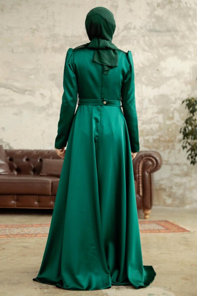 Satin Emerald Green Islamic Wedding Dress 3967ZY - 4