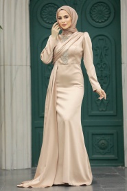 Neva Style - Satin Gold Hijab Wedding Dress 22891GOLD - Thumbnail