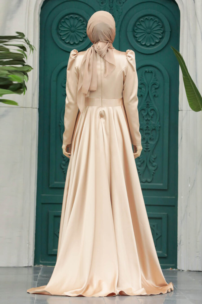 Satin Gold Muslim Wedding Gown 23082GOLD - 6
