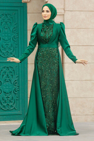 Neva Style - Satin Green Muslim Wedding Gown 23082Y - Thumbnail