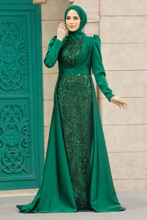 Neva Style - Satin Green Muslim Wedding Gown 23082Y - Thumbnail