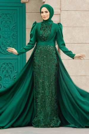 Neva Style - Satin Green Muslim Wedding Gown 23082Y - Thumbnail