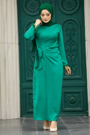 Satin Green Muslim Wedding Gown 5921Y - 2