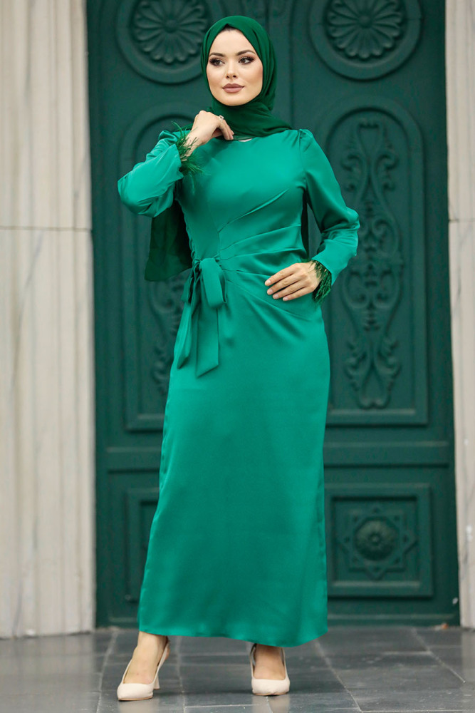 Satin Green Muslim Wedding Gown 5921Y - 1
