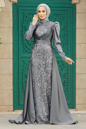 Satin Grey Muslim Wedding Gown 23082GR - 1