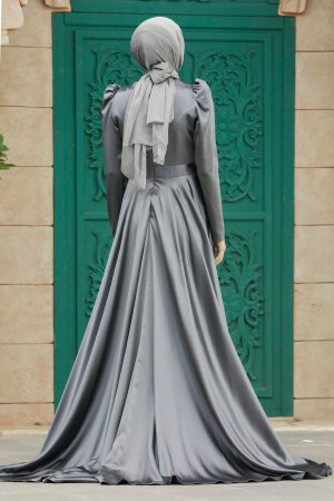 Satin Grey Muslim Wedding Gown 23082GR - 4