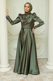 Neva Style - Satin Khaki Hijab Prom Dress 2239HK - Thumbnail