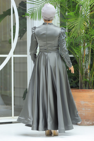 Satin Khaki Islamic Evening Dress 23191HK - 4