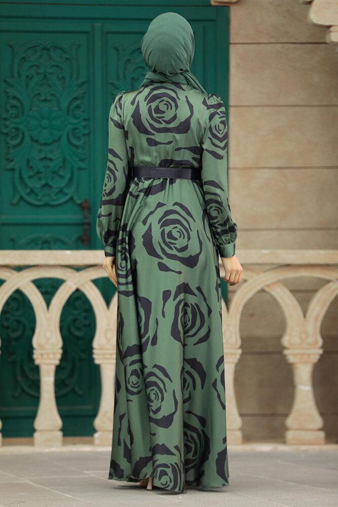 Satin Khaki Islamic Evening Dress 39232HK - 4