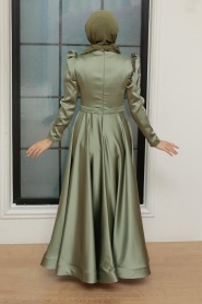Neva Style - Satin Khaki Modest Evening Dress 22584HK - Thumbnail
