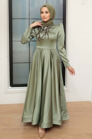 Neva Style - Satin Khaki Modest Evening Dress 22584HK - Thumbnail
