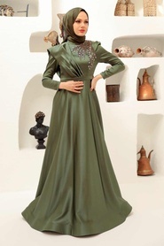 Neva Style - Satin Khaki Modest Islamic Clothing Evening Dress 22441HK - Thumbnail