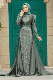 Neva Style - Satin Khaki Muslim Wedding Gown 23082HK - Thumbnail