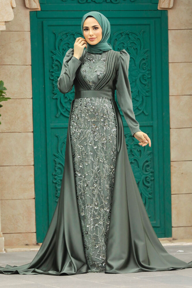 Neva Style - Satin Khaki Muslim Wedding Gown 23082HK - 1