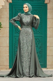 Neva Style - Satin Khaki Muslim Wedding Gown 23082HK - Thumbnail