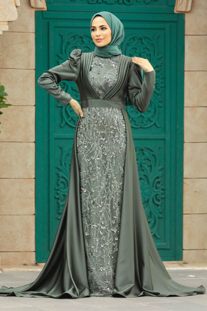 Neva Style - Satin Khaki Muslim Wedding Gown 23082HK - 3