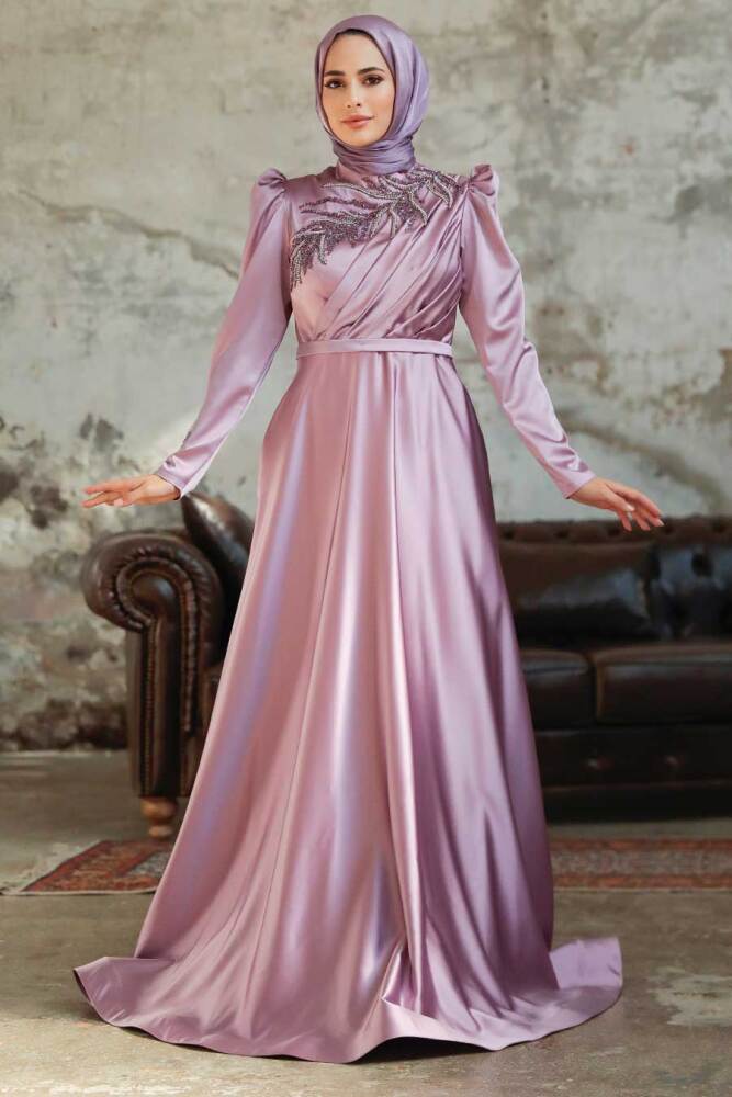 Neva Style - Satin Lila Hijab Hijab Wedding Gown 22401LILA - 1