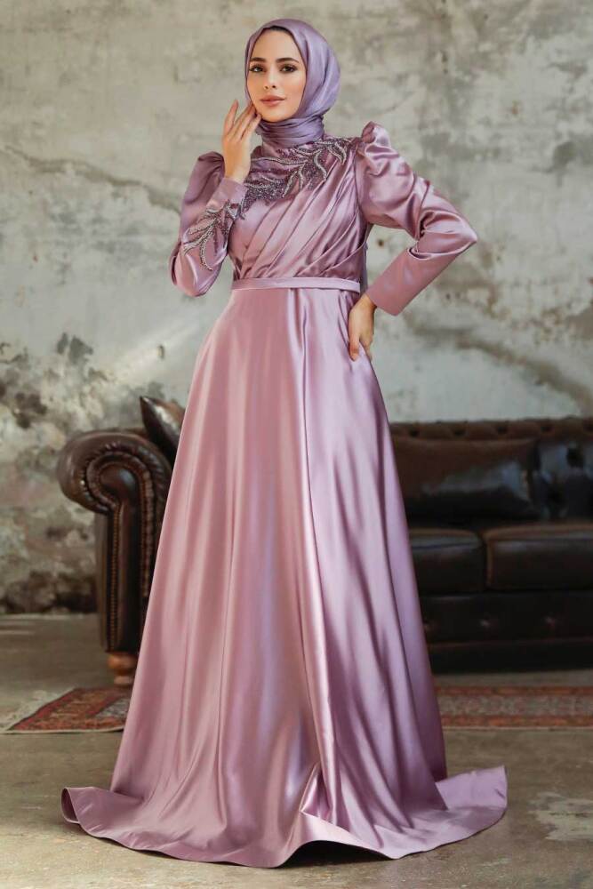 Neva Style - Satin Lila Hijab Hijab Wedding Gown 22401LILA - 2