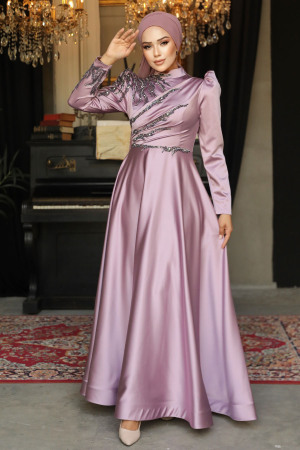 Neva Style - Satin Lila Hijab Prom Dress 2239LILA - 1
