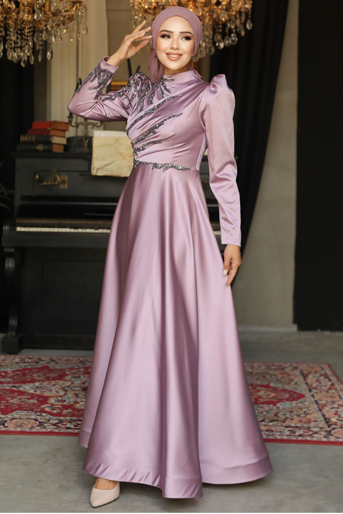 Neva Style - Satin Lila Hijab Prom Dress 2239LILA - 2