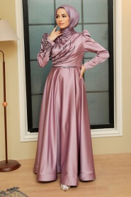 Neva Style - Satin Lila Hijab Prom Dress 2239LILA - Thumbnail