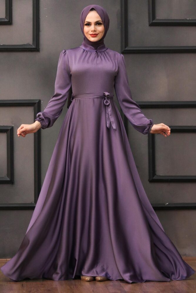Satin Lila Islamic Engagement Dress 25131LILA - 1